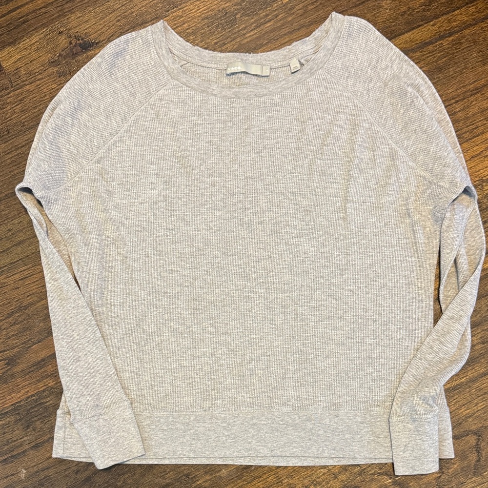 Vince Light Gray Long Sleeve Thermal Print Women's Top